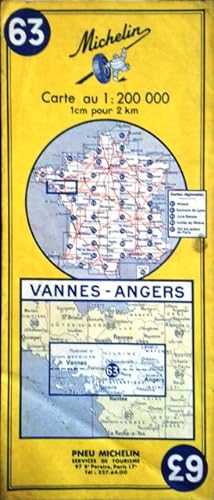 Ancienne Carte Michelin N° 63 : Vannes - Angers. Carte au 200.000e.