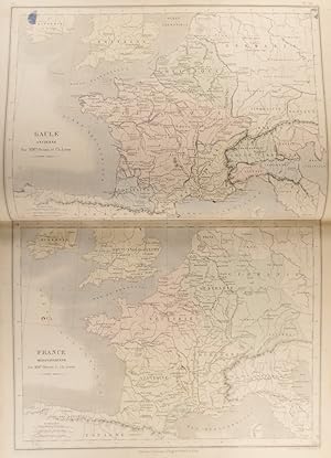 Cartes : Gaule ancienne.  France mérovingienne. 2 cartes extraites de l'Atlas universel et class...