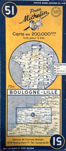 Ancienne Carte Michelin N° 51 : Boulogne - Lille. Carte au 200.000e.