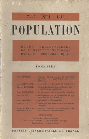 Population. Revue trimestrielle de l'Institut National d'Etudes Démographiques. N° 1 de 1946. (Pr...