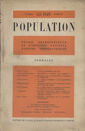 Population. Revue trimestrielle de l'Institut National d'Etudes Démographiques. N° 3 de 1949. Alf...