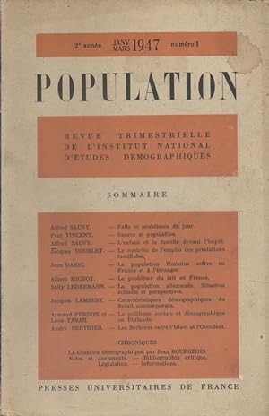 Population. Revue trimestrielle de l'Institut National d'Etudes Démographiques. N° 1 de 1947. Pau...