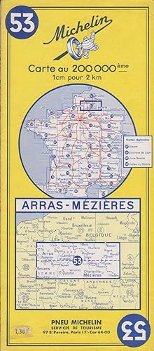 Ancienne Carte Michelin : Arras - Mézières. Carte au 200.000e.