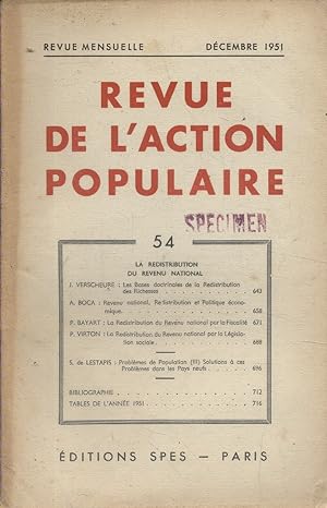 Revue de l'Action populaire. N° 54. La redistribution du revenu national. Décembre 1951.