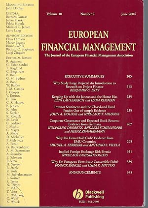 European Financial Management: June, 2004, Volume 10, Number 2