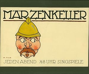 Plakatentwurf: "Märzenkeller - Jeden Abend 1/2 8 Uhr Singspiele". Aquarell und Tuschefeder auf dü...