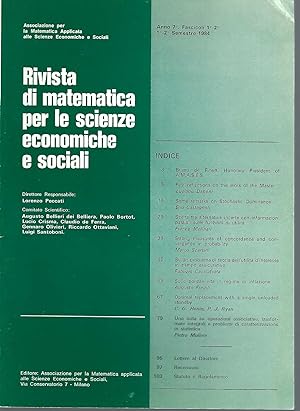 Rivista De Matematica Per Le Scienze Economiche E Sociali: Anno 7, Fascicoli 1 - 2, Semestre, 1984