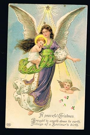 Angel with Baby Jesus Embossed Christmas Postcard