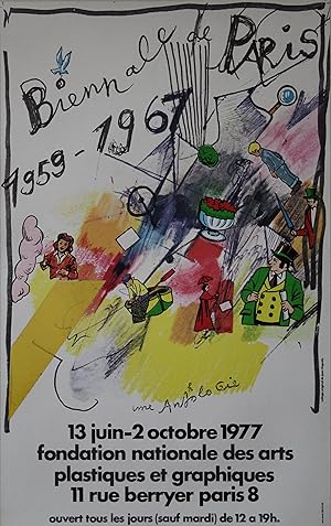 "Jean TINGUELY : Biennale de Paris 1959 - 1967" Affiche originale entoilée 1977 / EXPOSITION Fond...