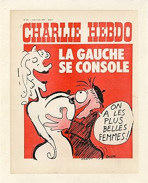 "CHARLIE HEBDO N°185 du 3/6/1974" Fac-similé original entoilé REISER / LA GAUCHE SE CONSOLE