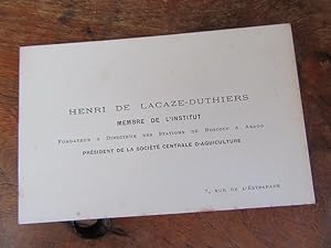 CARTE DE VISITE PROFESSEUR HENRI DE LACAZE DUTHIERS