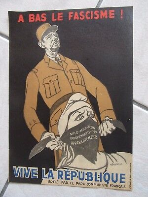 AFFICHE POLITIQUE CONTRE DE GAULLE 1951 LITHOGRAPHIE FOUGERON CONTRE FASCISME