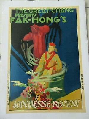 AFFICHE LITHOGRAPHIE MAGIE 1930 ORIGINALE ENTOILEE FAK HONG'S prestididigitation