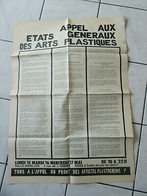AFFICHE 1972 ETATS GENERAUX DES ARTS PLASTIQUES FRONT ARTISTES PLASTICIENS origi