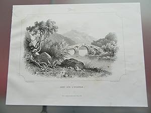GRAVURE 1850 PONT SUR L'EUROTAS GRECE LITHOGRAPHIE