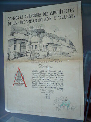 MENU RESTAURANT CONGRES ORDRE DES ARCHITECTES ORLEANS 1948