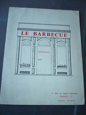MENU RESTAURANT LE BARBECUE PARIS 1960