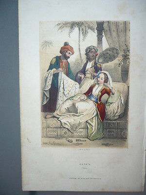 GRAVURE 1880 EGYPTE COSTUME LITHOGRAPHIE COULEURS