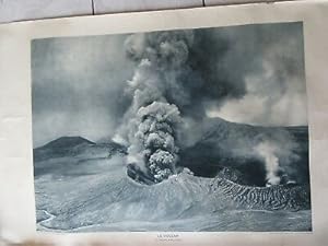 GRANDE AFFICHE 1950 LE VOLCAN ASO AU JAPON JAPAN