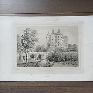 GRAVURE 1860 PAU PYRÉNÉES VUE DU CHÂTEAU DE HENRI IV VUE PRISE DE BASSE PLANTE