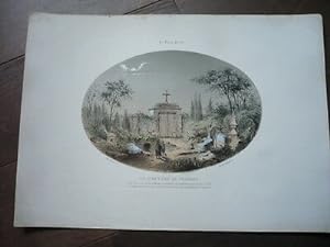 LITHOGRAPHIE 1850 LE CIMETIERE DE CLAMART LE VIEUX PARIS