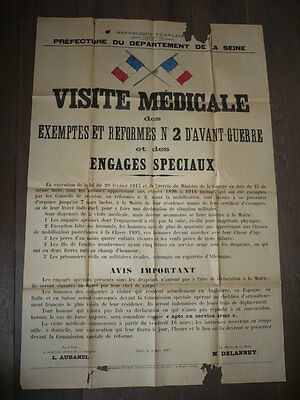 AFFICHE GUERRE 1916 SEINE VISITE MEDICALE