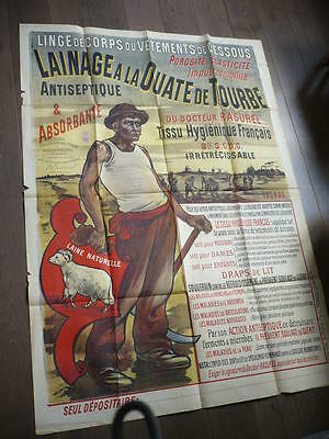 GRANDE AFFICHE 1900 LAINAGE A LA OUATE DE TOURBE DU DOCTEUR RASUREL