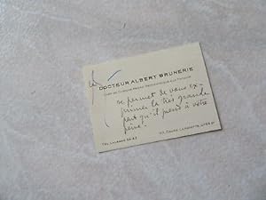 CARTE AUTOGRAPHE DE DOCTEUR ALBERT BRUNERIE 1950