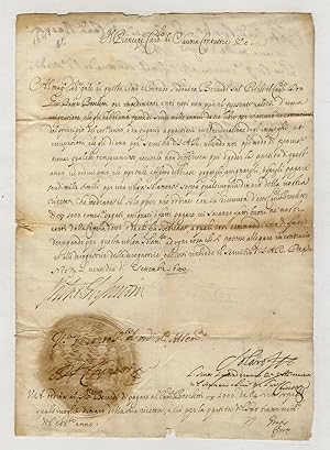 Firma autografa su documento manoscritto datato Nizza, 22 settembre 1640. "Al Mag. Tesoriere Gene...