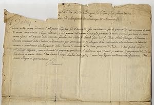 Firma autografa su documento manoscritto datato 5 maggio 1769. "Veduta nelle nostre udienze l'all...