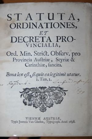 Statuta, Ordinationes, et Decreta provincialia Ord. Min. Strict. Observ. pro Provincia Austriae, ...