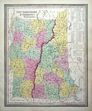 Antique Map NEW HAMPSHIRE, VERMONT, USA, State map H.S.Tanner Original 1844