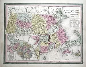 Antique Map MASSACHUSETTS, RHODE ISLAND, USA, State map H.S.Tanner Original 1844