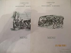Menus des Messageries Maritimes, Bâteau La Bourdonnais, illustrations de Darby 6 Menus In-4 illus...
