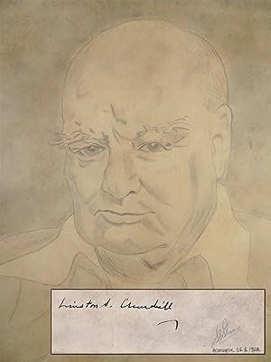 An original drawing of Sir Winston S. Churchill by the head chef of Blenheim Palace, signed by Ch...