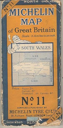 Michelin Map of Great Britain. No. 11 South Wales. Scale 3.15 miles to an inch