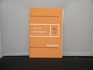 Cunard Line - List of Passengers Cabin R.M.S. Queen Mary, May 20th, 1965, Southhampton, Cherbourg...