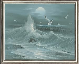 D. Perry - Signed & Framed 20th Century Oil, Crashing Waves