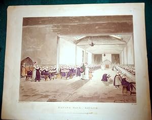 Dining Hall, The Asylum. 1808. Hand Coloured Aquatint.
