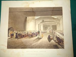 Dining Hall, Asylum. 1808. Hand Coloured Aquatint.