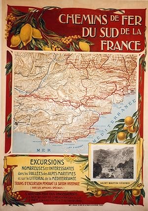 "CHEMINS DE FER DU SUD DE LA FRANCE" / Affiche originale entoilée / SAINT-MARTIN-VESUBIE d'après ...