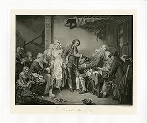 "Jean-Baptiste GREUZE : L'Accordée du village" / Phototypie originale d'après un tableau de Jean-...