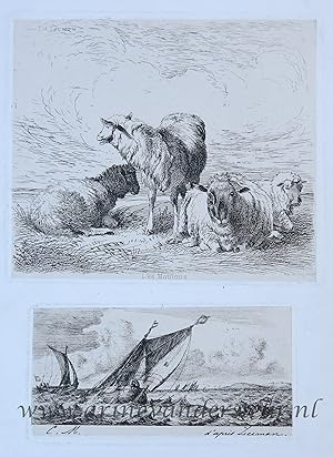 [Antique print, etching/ets, 1850] "les Mouton" and "Bateaux de Harlem à Amsterdam"/Schaap en sch...