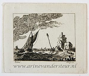 [Miniature antique print, etching] Salvator Legros, after H. Köbel, Seascape, published ca. 1788.