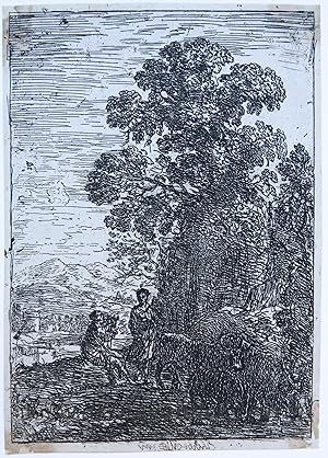 Antique print, etching | Shepherd and Shepherdess in a landscape/Schaapsherder en herderin in een...