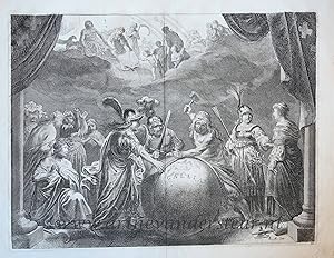 [Antique print, etching] Henry IV as Hercules repairing the broken globe representing France, pub...