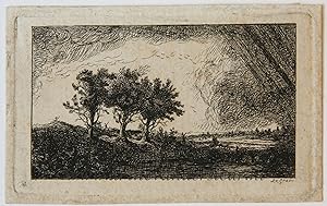 [Miniature antique print, etching] Salvator Legros, after Rembrandt, The three trees, published c...
