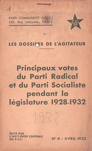 Les Dossiers de l'Agitateur n°4 - avril 1932 : Principaux votes du Parti Radical et du Parti Soci...