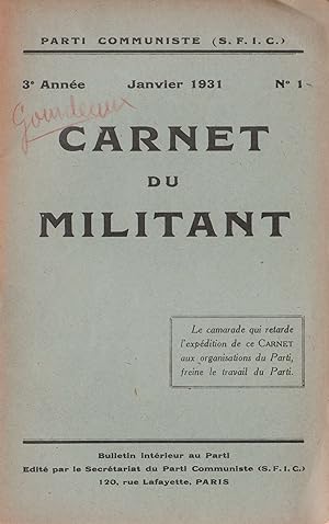 Carnet du Militant n°1 - janvier 1931.