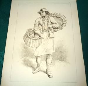 Rustic Figures in Imitation of Chalk. Country Baker delivery man. Sepia soft ground copper engraving